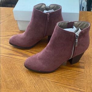 Style & Co Burgundy Suede Ankle Boots with Chunky Heel